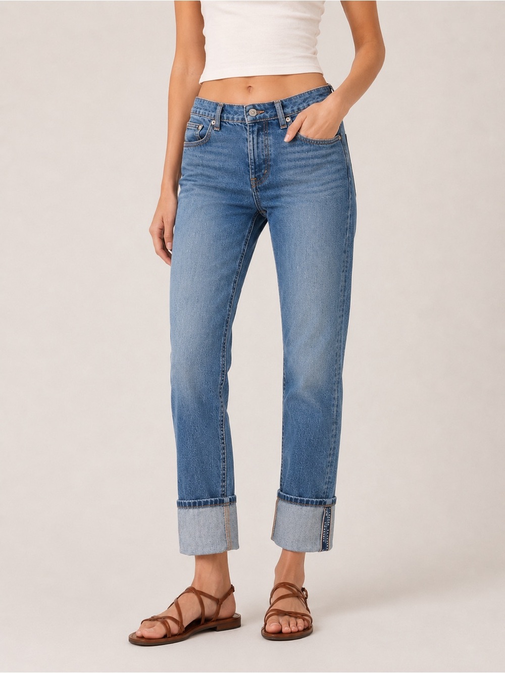 Free People We The Free Slim Shade Selvedge Straight Jeans Wide Cuff Hem 25 NWT